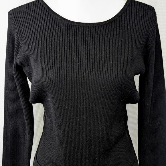 AB STUDIO! SLEEK BLACK RIBBED KNIT POCKET 2 FRONT SWEATER DRESS! SZ M - Picture 3 of 9